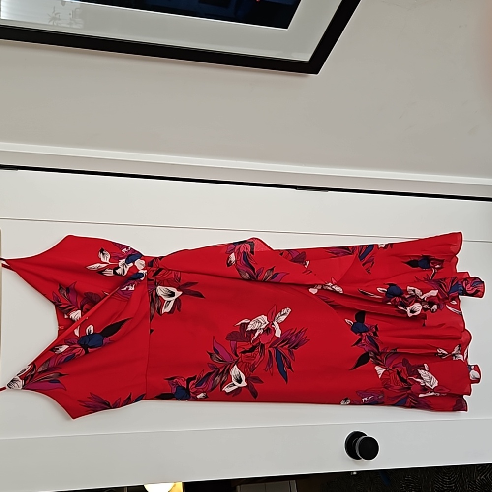 Lucy Paris | Red Floral Faux Wrap Dress | L | NWT